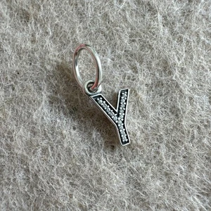 Pandora Sterling Silver Letter Y Dangle Charm Pave Cubic Zirconia Jewelry - Picture 1 of 8