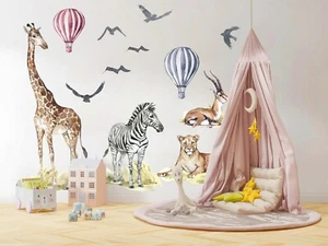 African Wildlife Giraffe Zebra Lion Balloon Wall Decals Stickers Room Decor - Picture 1 of 5