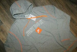 NWT Nike Men's Big & Tall Just Do It Hoodie Sweatshirt Gray Orange 3XLT 