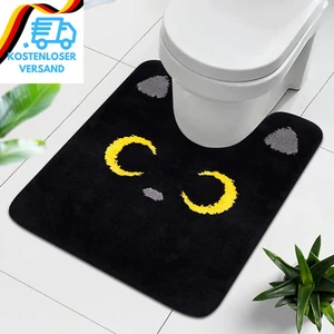 Yamepuia Wc Vorleger Mit Ausschnitt,Schwarze Katze Badteppich Rutschfest Waschba - Bild 1 von 12