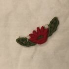 Vintage Small Red Floral Single Flower Green Leaf Appliqué Retro Sew On