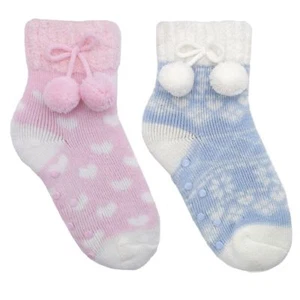 Mädchen Fair Isle Herzen kuschelige Hüttenschuhe Socken mit Bommeln, Weihnachtsgeschenk, SK376 - Bild 1 von 3