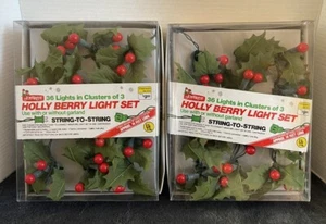 2 VTG JOYBRITE 36 Lights Clusters of 3 Holly Berry Light Set Holiday Decor NIB - Picture 1 of 5