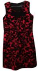 En Focus Dress 14W Red With Black Velvet Flocked Roses Floral Lined Zips In Back