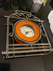QUARTZ 9" X 7" Round Table Clock With Square Frame USED TESTED - Picture 1 of 4