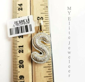 Mens Ladies Solid 10k 0.30CT Initial S Diamond Pendant Yellow Gold Alphabet REAL - Picture 1 of 5