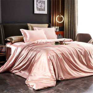  Bedding Set Soft Silky Duvet Cover Bed Sheet Pillowcase Set Queen King Size