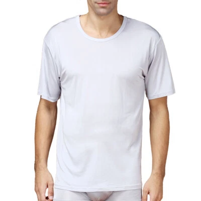 Camiseta 2025 Tejida Seda Pura Para Hombre Cuello Redondo Mangas Cortas Sólida Estados Unidos S M L Foto 1 de 3