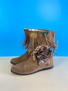 Panama Jack Suede Ankle Boots Tasselled Fringing Boho Navajo UK5 Pull On