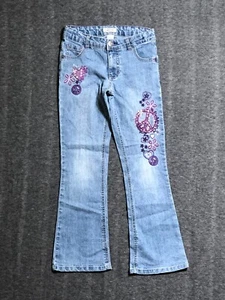 Cherokee Jeans Youth Girls Size 10 Boot Cut Blue Denim Peace Embroidered 25x25 - Picture 1 of 8