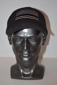 THIN BLUE LINE / AMERICAN FLAG CAP - BLACK DENIM W/ADJUSTABLE STRAP -HONOR BADGE - Picture 1 of 9