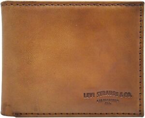 Cognac Leather Levi's Men's RFID-Blocking Extra Capacity Bifold Wallet Tan
