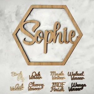 Personalised Wooden Name Hoop Hexagon Sign Wall Plaque Wood MDF Mirror Decor - Picture 1 of 84