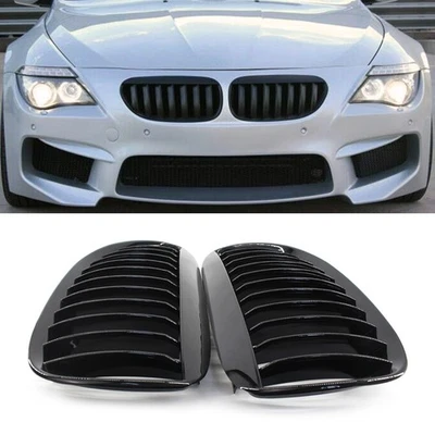 2PCS Front Kidney Bumper Grille For BMW E63 E64 650i M6 2004-2010 US Gloss Black - Image 1 of 4
