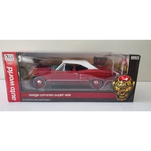 Auto World scala 1:18 1969 Dodge Coronet Super Bee Hemi rosso/bianco nuovo con scatola - Foto 1 di 7