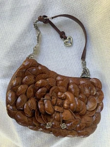 Bolso de Hombro de Cuero Marrón Brighton Rosalie Cartera 3D Flor Pétalos Buen Estado. - Imagen 1 de 7