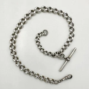 ANTIQUE GRADUATED WATCH CHAIN & T-BAR STERLING SILVER VICTORIAN c1900 - Picture 1 of 6