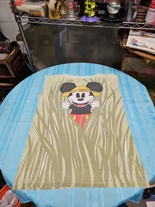 80's Disney USA Mickey Mouse Safari Shirt 2 sided Caro Amoroso Chopped Collar - Picture 1 of 13