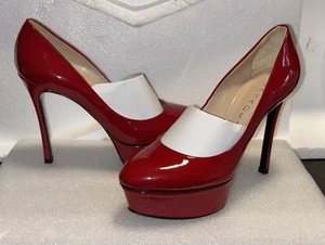 Casadei Italian Made Platform Red Leather Heel Pump Shoes Size: US 6 EU 37 UK 4 - Picture 1 of 6
