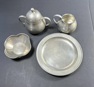 Lot Of 5 Vintage Pewter Sugar Creamer Bowl Plates Meeuws & Zoon Holland - Picture 1 of 9
