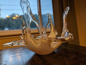 Stretched Art Glass Bowl Champagne Gold Ivory Sculpture Murano Style Italy - Picture 1 of 24