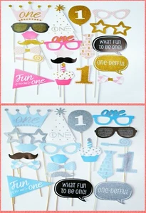 Boy Or Girl Baby 1st 1 Year Old Birthday Party Photograph Booth selfie Prop Game - Picture 1 of 13