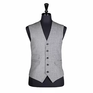 Mens Vest Suit Black White Check Wool Formal Wedding Party Waistcoat Large 42 - Picture 1 of 8
