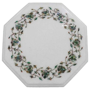 36" Marble Center Table Top Beautiful Semi precious Floral Inlay Hallway Decor - Picture 1 of 2