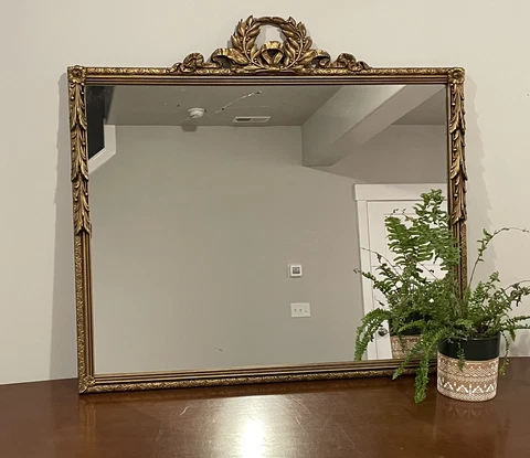 Original 1930s French Vintage Gold Carved Ornate Rectangular Wall Mirror Cover