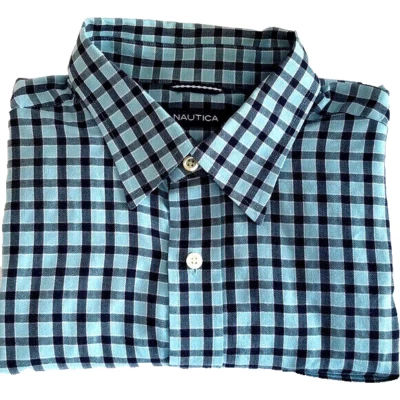 NAUTICA Mens Shirt L LARGE 100% Cotton Blue Black LONG SLEEVE Wrinkle Resistant - Image 1 of 4