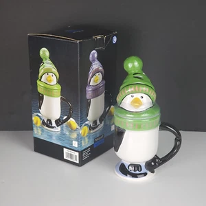 Pfaltzgraff Green Penguin Skate Ceramic Mug Christmas Winter Holiday - Picture 1 of 8