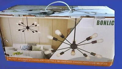Lámpara de araña vintage BONLICHT de metal Sputnik de 10 luces nueva en caja Foto 1 de 4