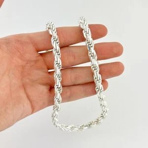 925 Sterling Silver Diamond Cut Rope Chain 5mm Mens Necklace - Italy - All Sizes - Picture 1 of 6