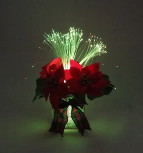 VTG FIBER OPTIC CHRISTMAS POINSETTIA ARRANGEMENT LIGHT UP 10" TALL 9" WIDE BOW - Picture 1 of 21