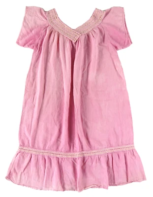 VTG Pink Gold Cotton Short Sleeve Tunic Smock Hippie Boho Midi Kaftan Dress M-L - Image 1 of 4