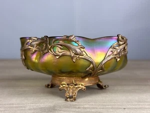Élégante et ancienne coupe verre irisé vide de poche Art Nouveau KRALIK LOETZ - Photo 1 sur 9