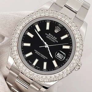 Rolex Datejust II 41mm 6.25ct Diamond Bezel/Blue Roman Watch 116300 Box Papers - Picture 1 of 9