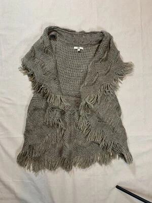 Suéter plumero largo gris sin mangas cuello chal para mujer S Foto 1 de 3