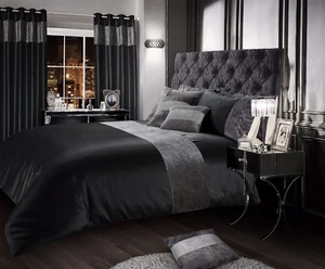 Luxus Crushed Velvet Anthrazit Bettbezug Set Single Double King Super King - Bild 1 von 1