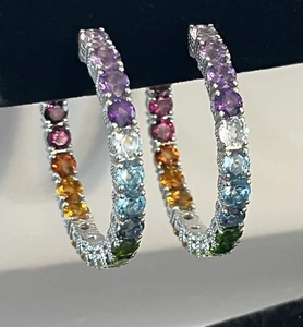 Judith Ripka Hoop Earrings 925 Sterling Silver Pierced CZ Omega Signed Cubic Zir - Picture 1 of 22