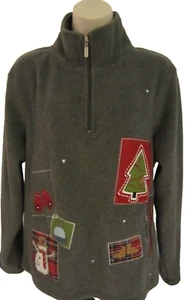 NorthCrest 1/4 Zip Fleece Jacket Holiday Sz M Gray Pull Over Womens WS2 - Picture 1 of 6