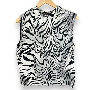 St John Zebra Shell Vintage Animal Print Knit Tank Top Mock Neck Women Medium - Picture 1 of 16