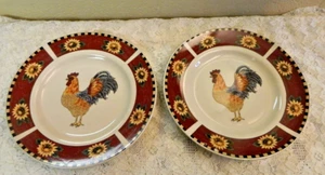 Retired Gibson China Brewster Rooster 11.25" Dinner Plate Sunflower Country Pair - Picture 1 of 4