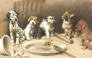 1 SINGLE SWAP PLAYING CARD PUPPY DOGS DINNER PARTY - Picture 1 of 1