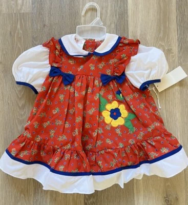VTG 90’s Girls Young Hearts 2T Toddler Red Floral Bows Primary Colors NEW - Image 1 of 4