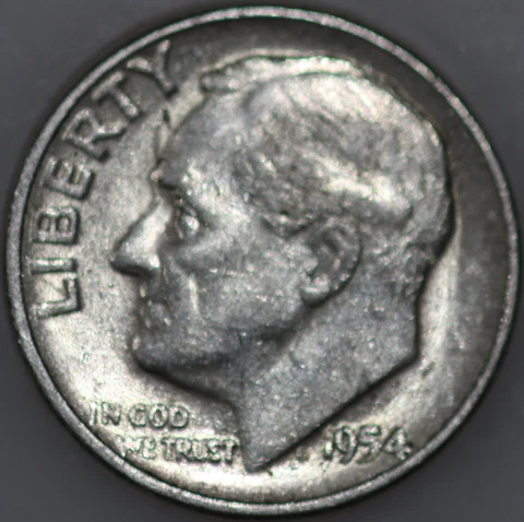 * 1954-P Roosevelt Dime 90% Silver. You will receive the coin shown Cover