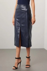Tanya Taylor $ 445 Salma Rock blau geprägtes Kunstleder Midi US-Größe 0 - Bild 1 von 10