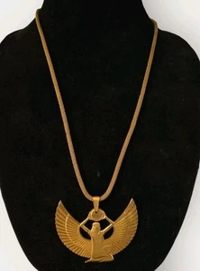 Rare 70s Miriam Haskell Egyptian Revival False Goddess Isis Gold Plated Necklace - Picture 1 of 20