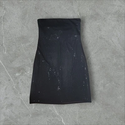 Vintage Y2K Black Sequined Strapless Mini Dress Mesh Overlay Party Express 9/10 - Image 1 of 4