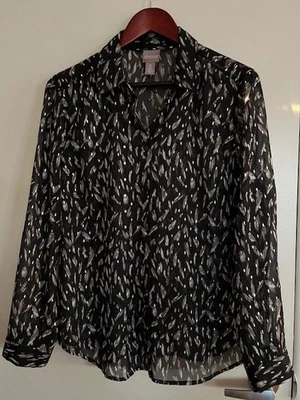 Blusa Chicos Talla 2 EE. UU. Grande Negra Dorada Metálica Transparente Noche Vacaciones Abotonada Foto 1 de 4